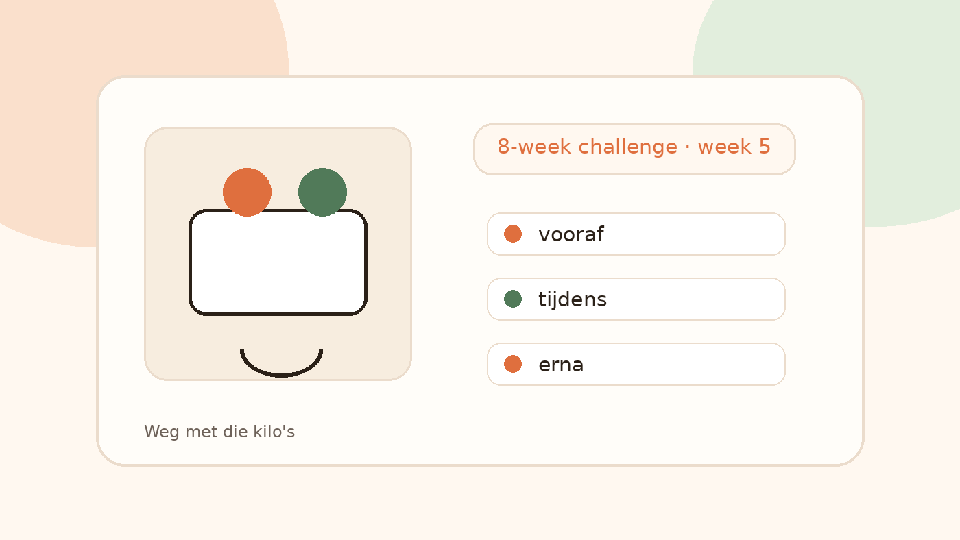 Warme illustratie van weekendplanning en sociale eetmomenten met flexibele keuze-kaartjes voor week 5